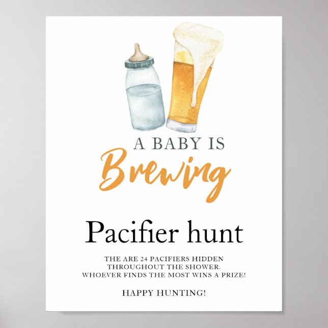 Beer baby pacifier hunt baby shower game poster (Front)
