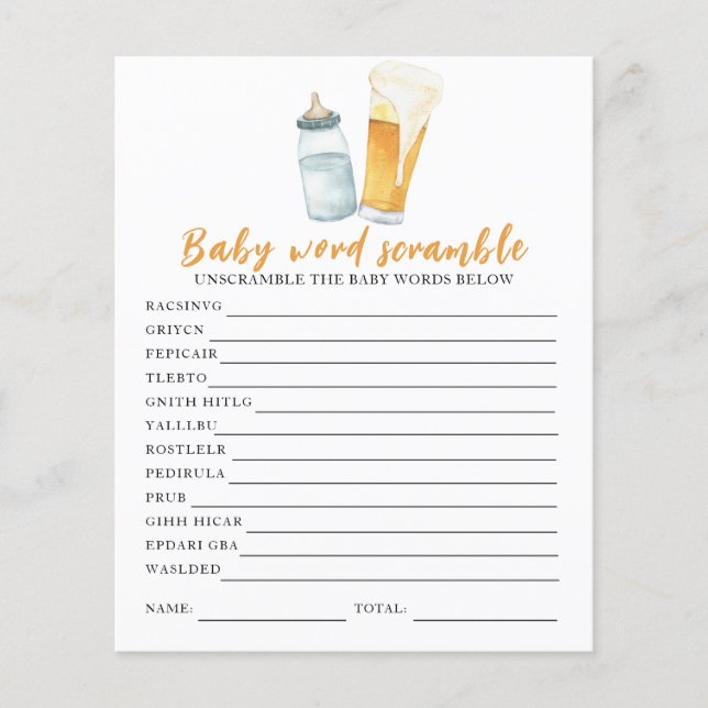 Beer baby shower - Baby Word Scramble (Front)
