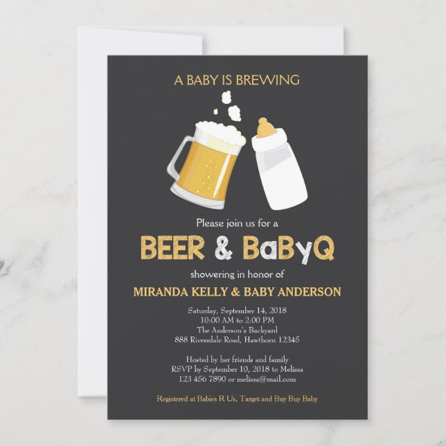 Beer & BabyQ Baby Shower Invitation, Bbq Invite (Front)