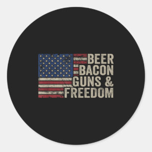 Beer Bacon Guns & Dom - Bbq Vintage Usa Flag D Classic Round Sticker