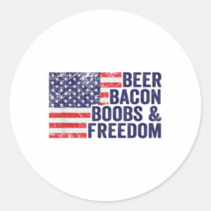 Beer Bacon S &amp; Freedom - Funny Usa Flag Bbq Dr Classic Round Sticker