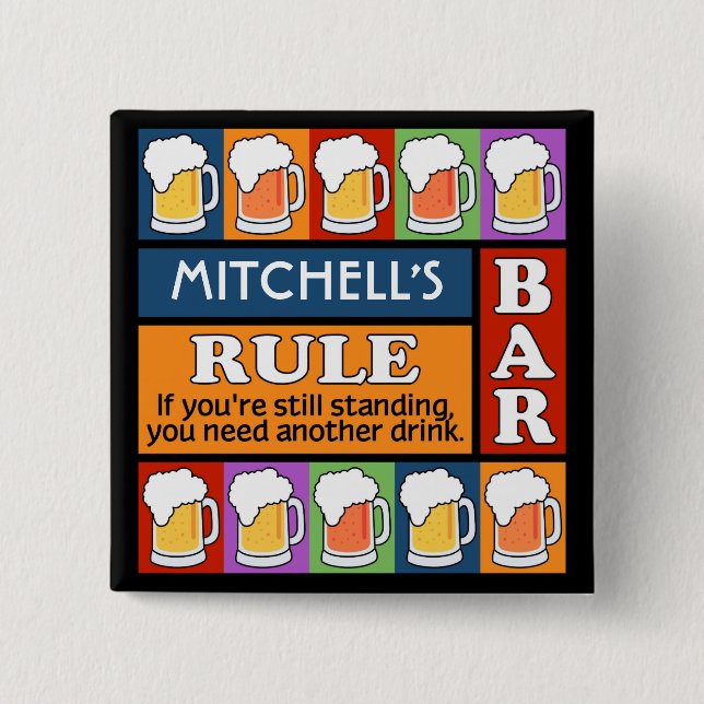 BEER Bar Pop Art CUSTOM NAME button (Front)