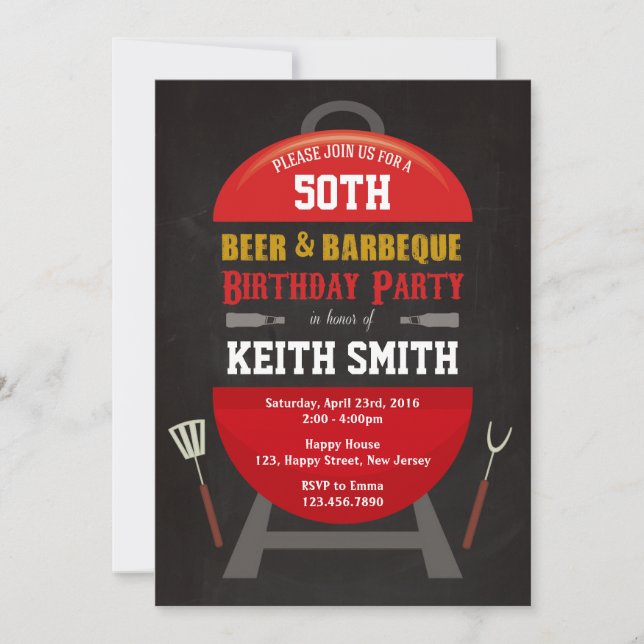 Beer & BBQ Birthday Invitation - Any Age (Front)