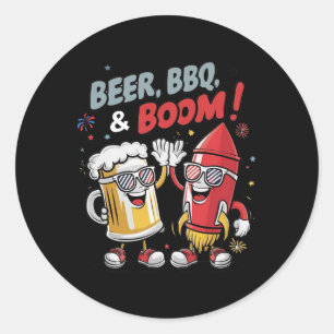Beer Bbq Boom Funny Party  Classic Round Sticker