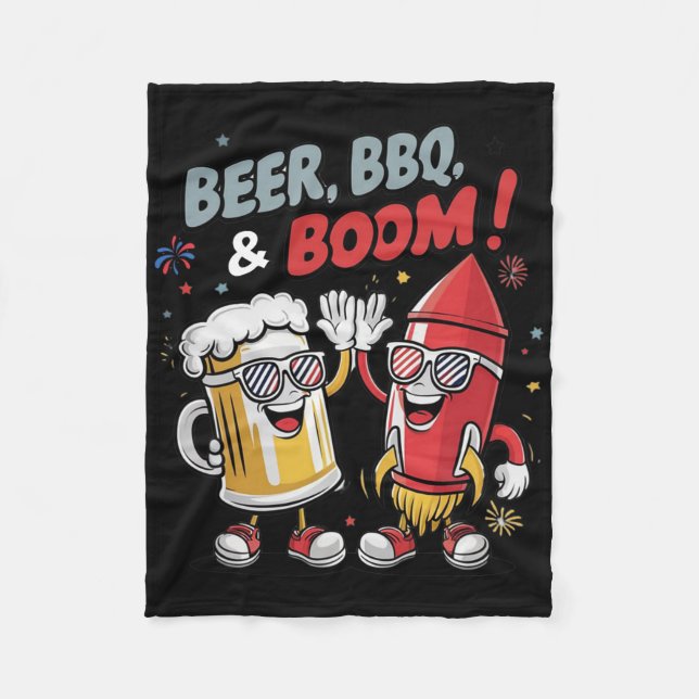 Beer Bbq Boom Funny Party  Fleece Blanket (Front)