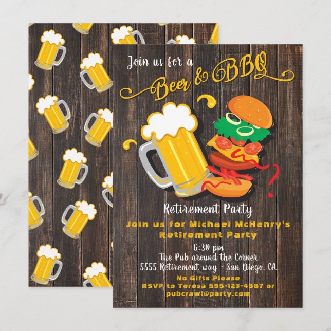 Beer & BBQ Retirement Party Invitation (Front/Back)