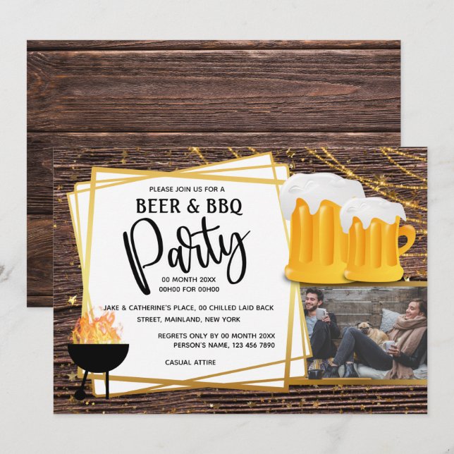 Beer bbq string lights DIY photo friends party Invitation (Front/Back)