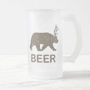 Beer Bear Deer Frosted Glass Beer Mug