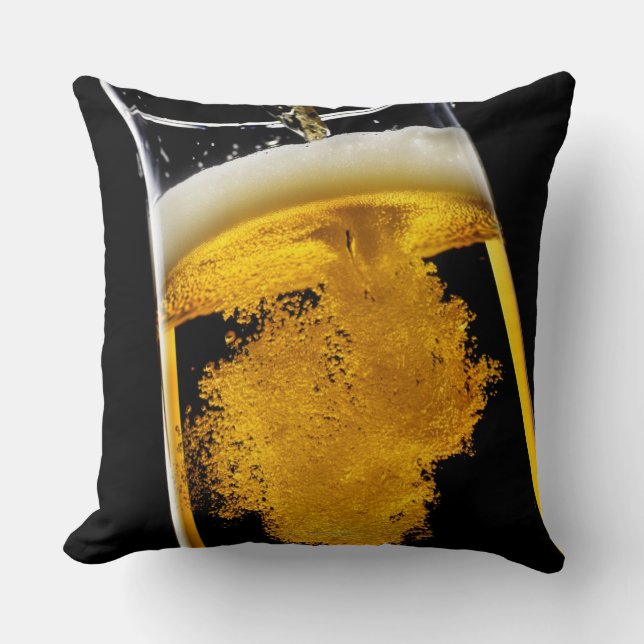 Beer been poured into glass throw pillow (Front)