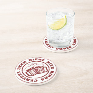 Beer, Biere, Bier, Birra, Cervzea Stamp Coaster