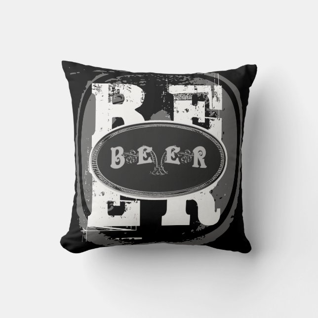 Beer-Black and White Oval Throw Pillow (Front)