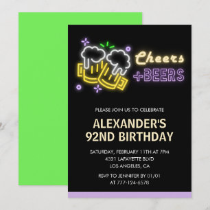 Beer Black Chalkboard Green Adult 92nd birthday Invitation