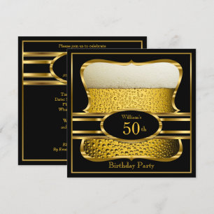 Beer Black Gold Birthday Party Invitation 2