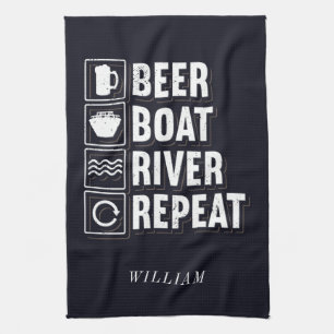 Beer Boat River and Drinking Personalized Kitchen Towel