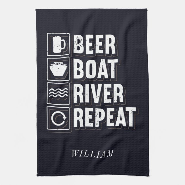 Beer Boat River and Drinking Personalized Kitchen Towel (Vertical)
