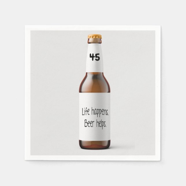 beer bottle for 45th birthday party napkin (Front)