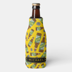 Beer Bottle Pattern with Bubbles Retro with Name Cooler