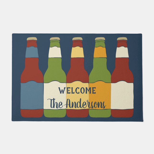 Beer Bottles Graphic Personalized Doormat (Front)