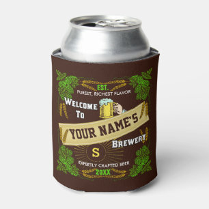Beer Brewery Hops and Barley Welcome: Personalized Can Cooler
