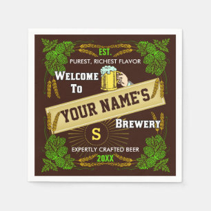 Beer Brewery Personalized Name   Hops Barley Bar Napkin