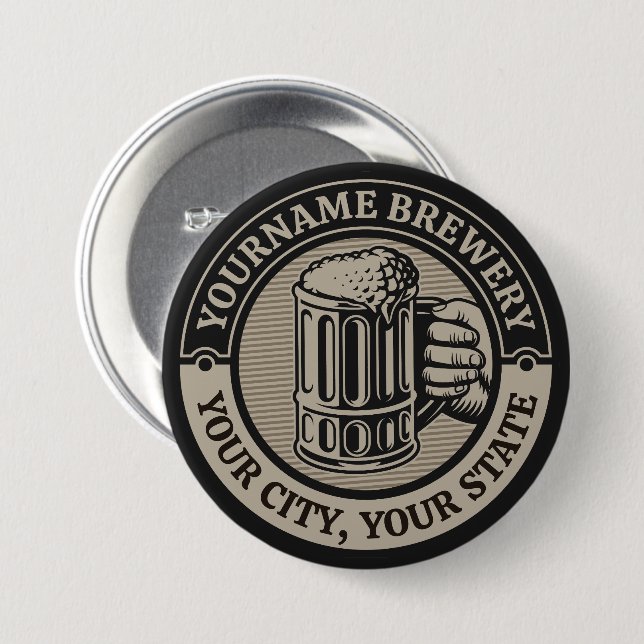 Beer Brewing Personalized NAME Brewery Big Mug  3 Inch Round Button (Front & Back)