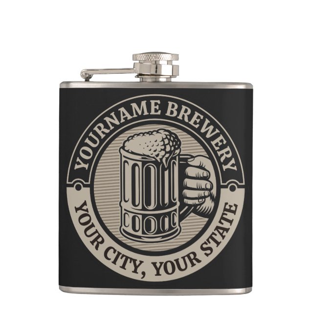 Beer Brewing Personalized NAME Brewery Big Mug  Hip Flask (Front)