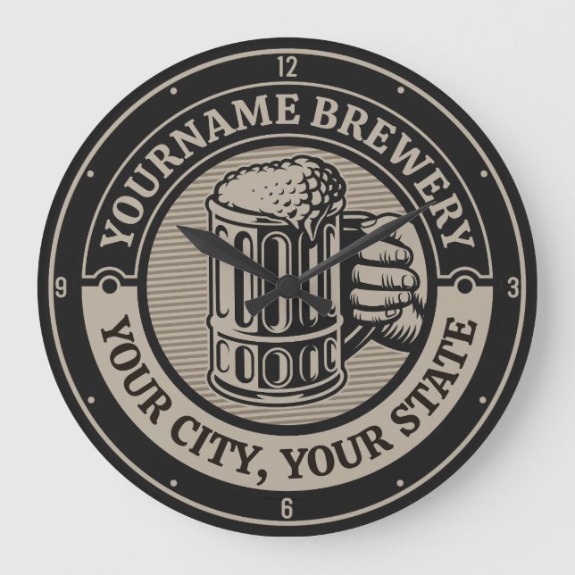Beer Brewing Personalized NAME Brewery Big Mug Large Clock (Front)