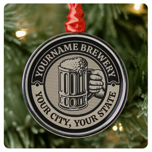 Beer Brewing Personalized NAME Brewery Big Mug Metal Ornament