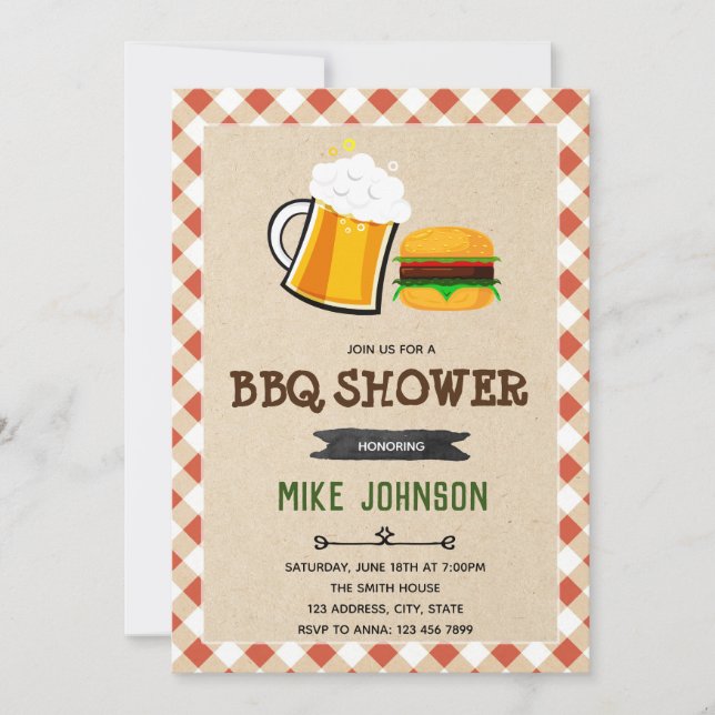 Beer burger shower party invitation (Front)