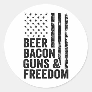 Beer Bycon Guns And Freedom Usa Bbq American Flag  Classic Round Sticker