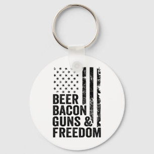 Beer Bycon Guns And Freedom Usa Bbq American Flag Keychain