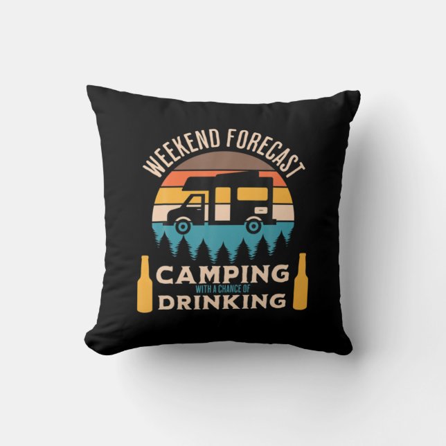 Beer Camping With Beer Birthday Throw Pillow (Front)
