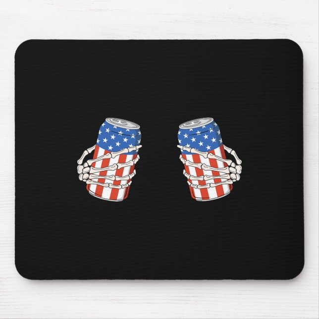 Beer Can Skeleton Hand Funny 4th Of July American  Mouse Pad (Front)