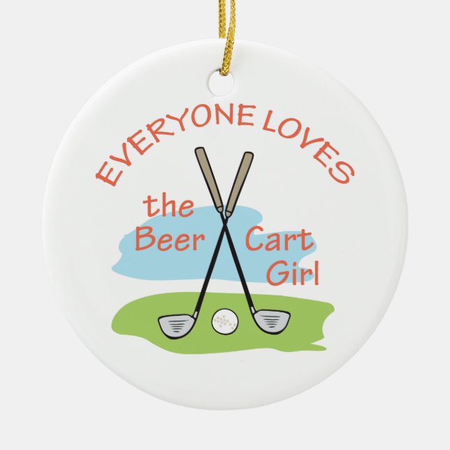 Beer Cart Girl Ceramic Ornament (Front)