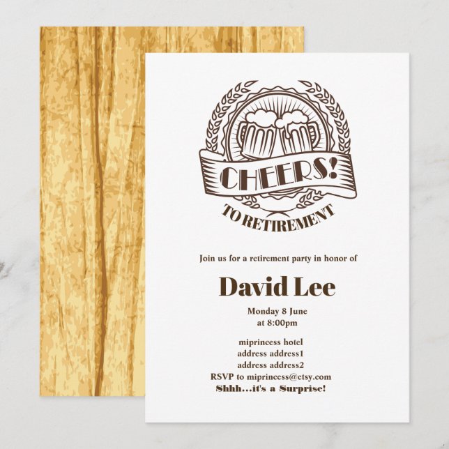 BEER, cheers to retirement, invitation (Front/Back)