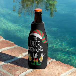 Beer Christmas Elf Funny Typography Personalized Bottle Cooler