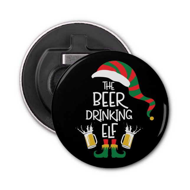 Beer Christmas Elf Funny Typography Personalized Bottle Opener (Front)