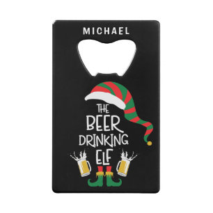 Beer Christmas Elf Funny Typography Personalized Credit Card Bottle Opener