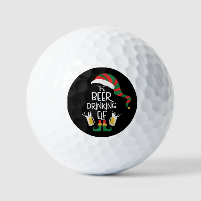Beer Christmas Elf Funny Typography Personalized Golf Balls (Front)