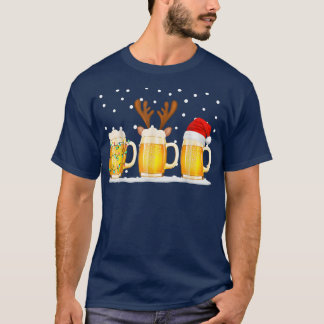 Beer Christmas Mug Santa Reinbeer Xmas Tree Lights T-Shirt