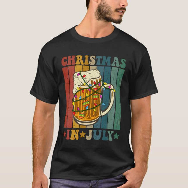 Beer christmas tree lights funny christmas in july T-Shirt (Front)