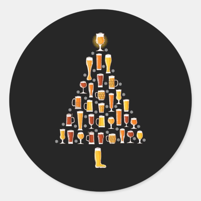 Beer Christmas Tree Men Women Beer Ugly Christmas  Classic Round Sticker (Front)
