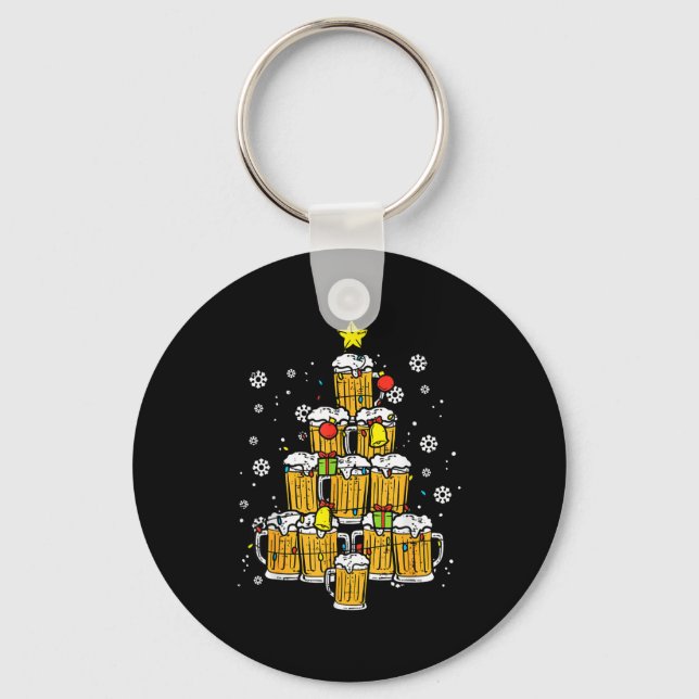 Beer Christmas Tree Xmas Brew Dad Men  Keychain (Front)