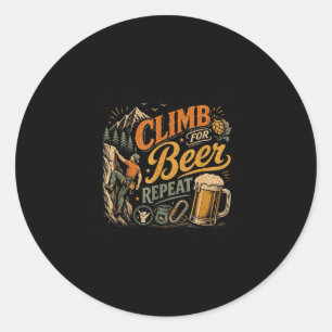 Beer climbing man retro 70s vintage graphic classic round sticker