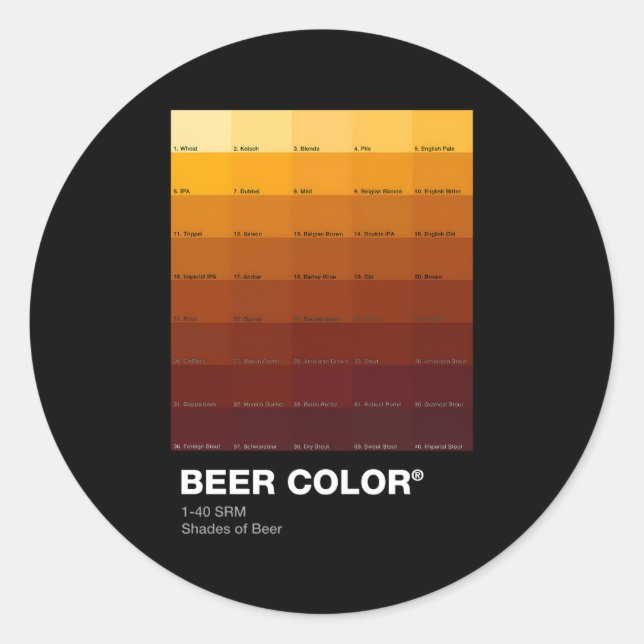 Beer Colour 1-40 Srm Shades Of Beer Classic Round Sticker (Front)
