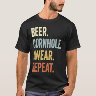 Beer Cornhole Swear Repeat Funny Cornhole Dad Corn T-Shirt