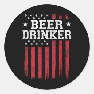 Beer Drinker American Flag USA Patriot Patriotic Classic Round Sticker