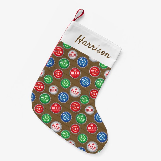 Beer Drinker Bottle Tops Fun Barman Small Christmas Stocking (Front (Hanging))