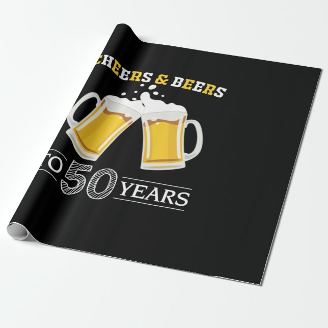 Beer Drinker Cheers and Beers to 50 Years Birthday Wrapping Paper (Unrolled)