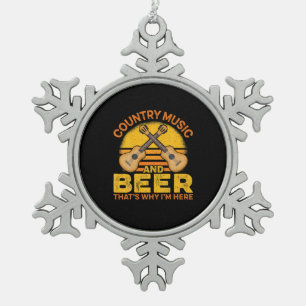 Beer Drinker Country Music And Beer Birthday Snowflake Pewter Christmas Ornament